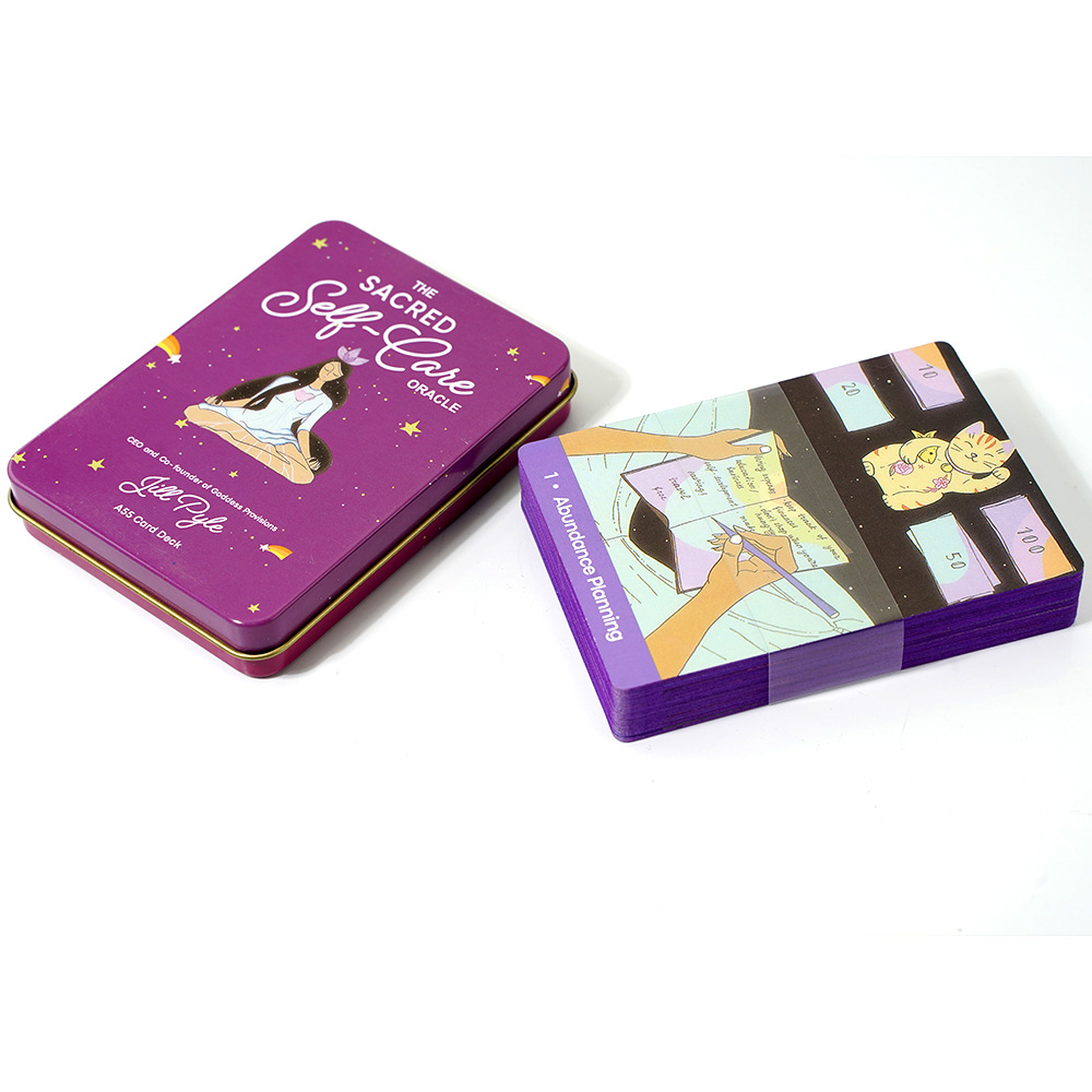 Bộ Bài Sacred Self Care Oracle Hộp Thiếc Mạ Cạnh Tím 55 Lá