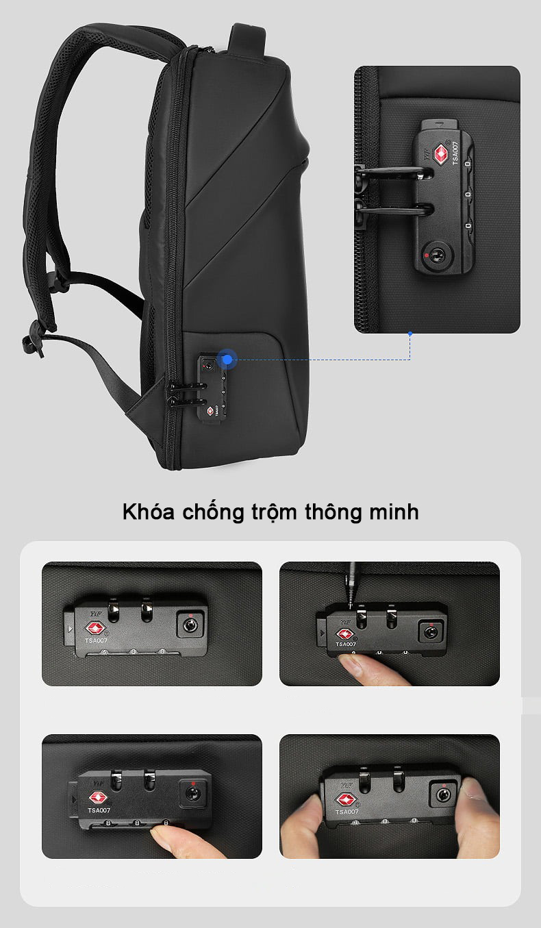 Balo Mark Ryden MR9068YY dáng mềm kèm khóa chống trộm Có Khe cắm USB &amp; áo mưa