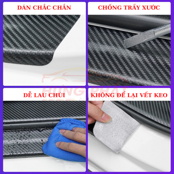 Nẹp Dán Vân Carbon Chống Trầy Xước Bảo Vệ Bậc Cửa Và Cốp Xe Ô Tô Full Các Dòng Xe