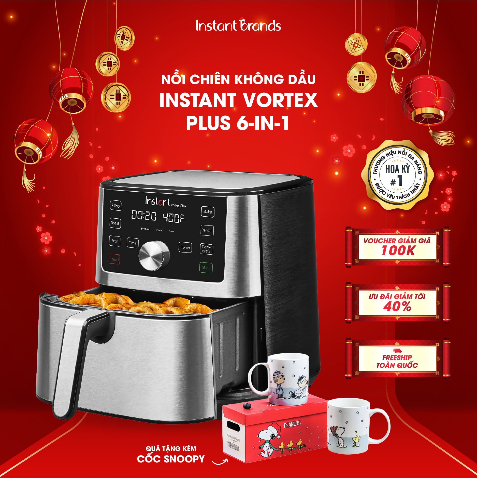 Nồi Chiên Không Dầu INSTANT VORTEX PLUS 6-IN-1 Dung Tích 5.7L - Hàng Chính Hãng