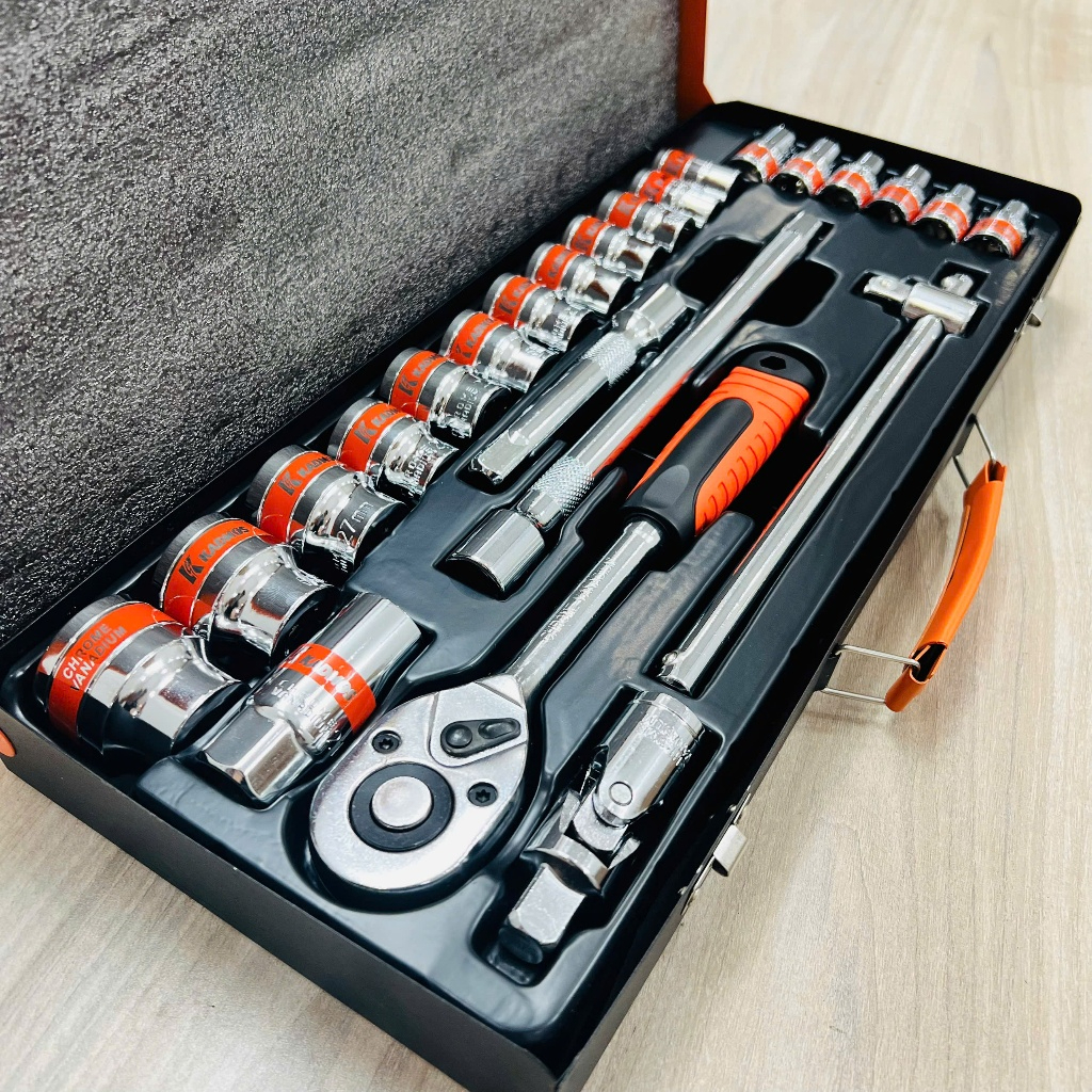 Bộ tuýp khẩu hãng KAPUSI TOOLS 24 chi tiết hệ 12 inch chuyên để sửa xe máy, ô tô, máy móc