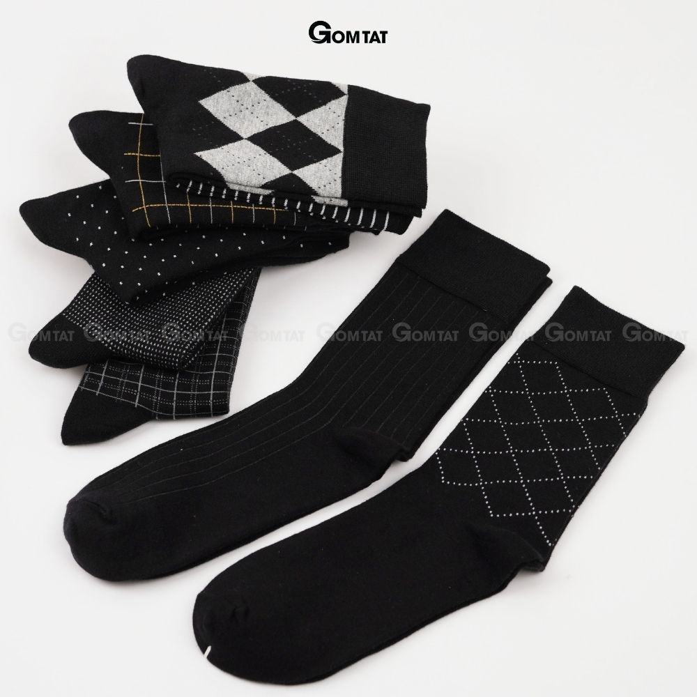 Hộp 7 đôi tất đi giày tây nam cổ cao màu đen, vớ nam công sở cao cổ, chất liệu cotton cao cấp thoáng khí - GOM-MIX10-CB7