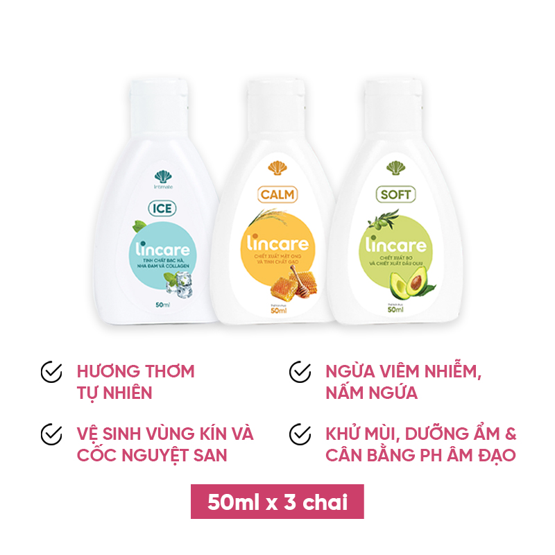 Combo 3 dung dịch vệ sinh phụ nữ Lincare Rose hương thơm tự nhiên (50ml x 3)