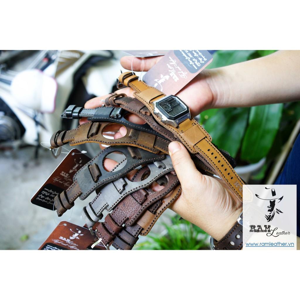 COMBO DÂY ĐỒNG HỒ DA BÒ THẬT XÁM ĐÁ + RAM BUNDSTRAP B2 XÁM QUÂN ĐỘI ĐỨC-ĐỦ SIZE