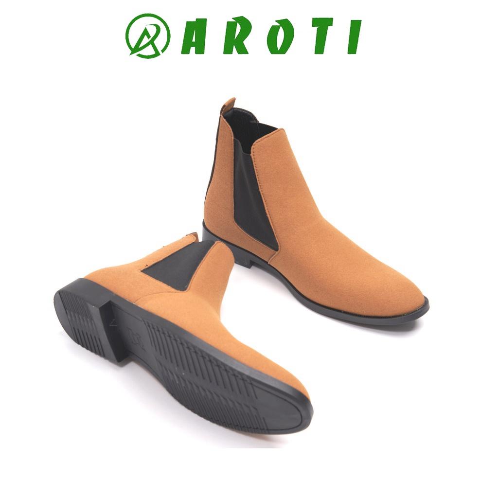 Giày Chealsea Boot Nam AROTI Cao Cổ Chất Đẹp Cao Cấp,Đế Khâu Siêu Bền, Tăng Chiều Cao 3cm Form Hàn Đủ size CB548-Đen