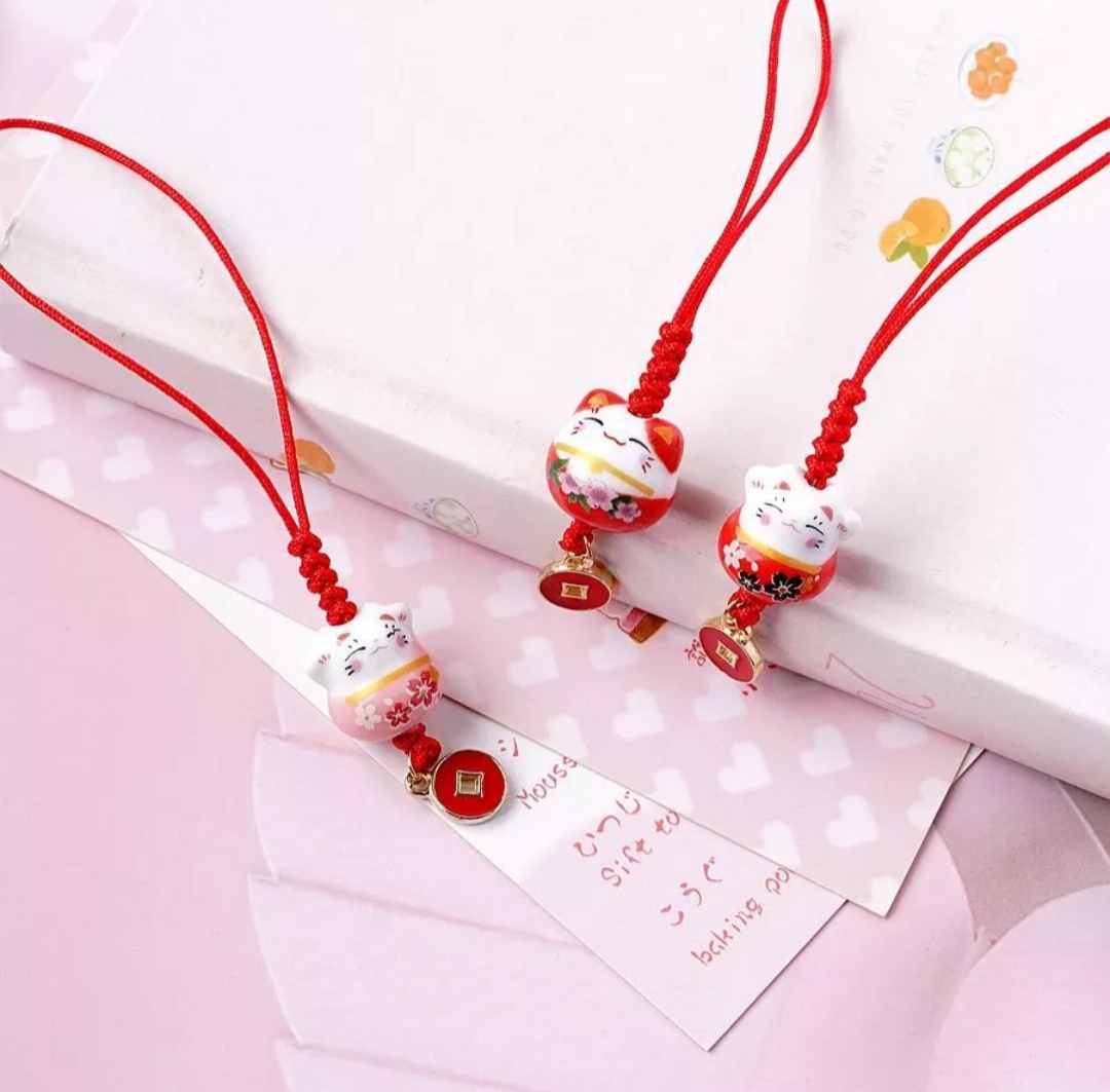 Móc Khóa Móc Treo Mèo Mai Mắn và Đồng tiền Dây treo điện thoại di động
