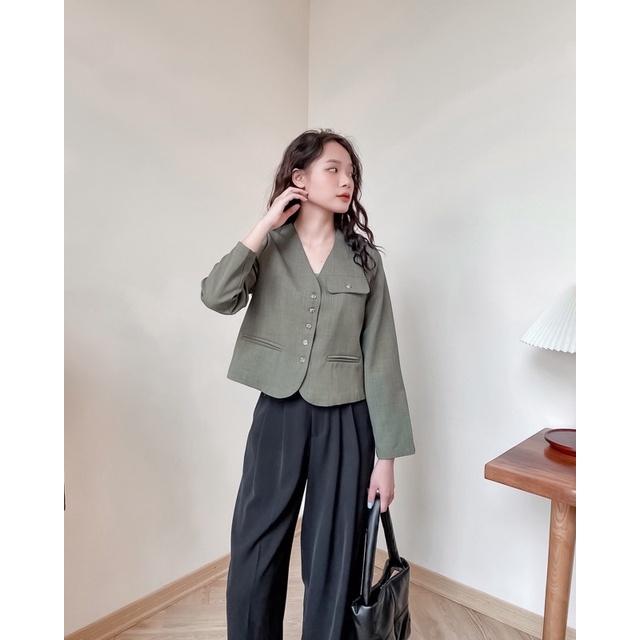 Áo khoác blazer nữ dài tay 5 khuy dọc nắp túi ngực 76a41 by germe