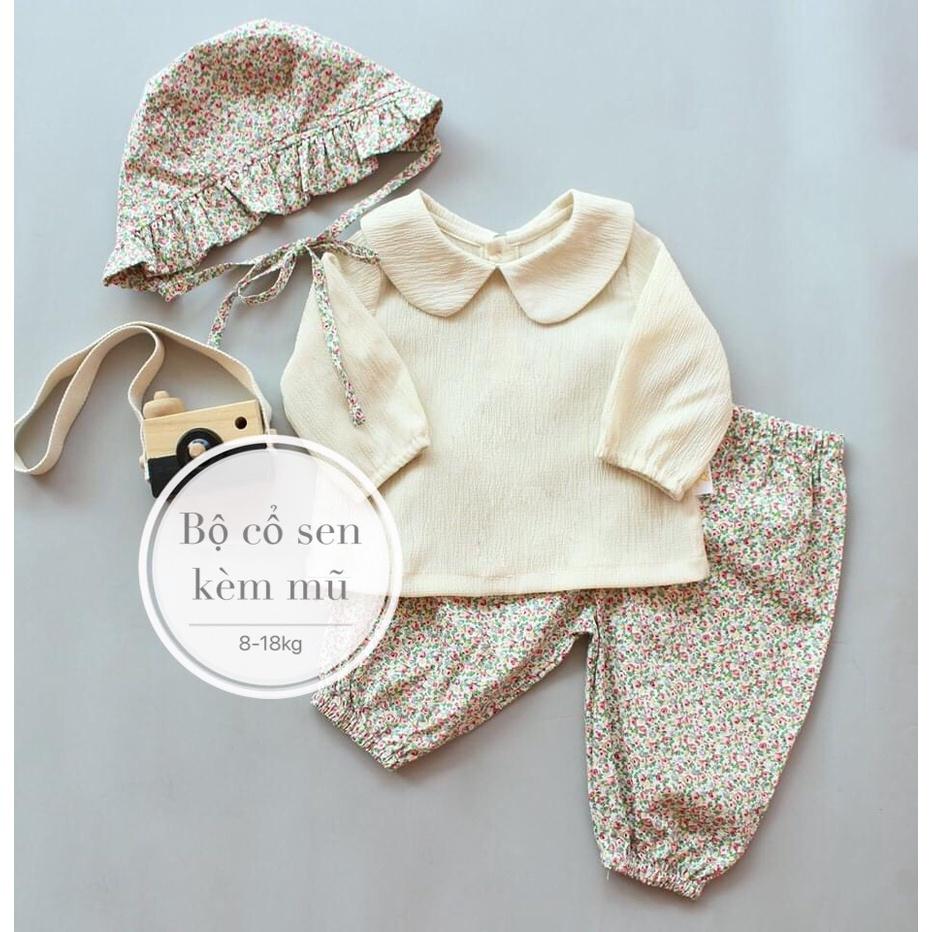 Bộ đũi xốp hoa nhí kèm mũ siêu xinh cho bé gái từ 8-20kg