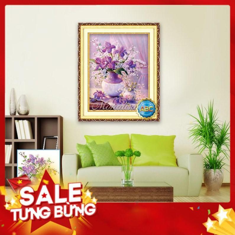 Iii8217Tranh đính đá bình hoa tím 55x70cm