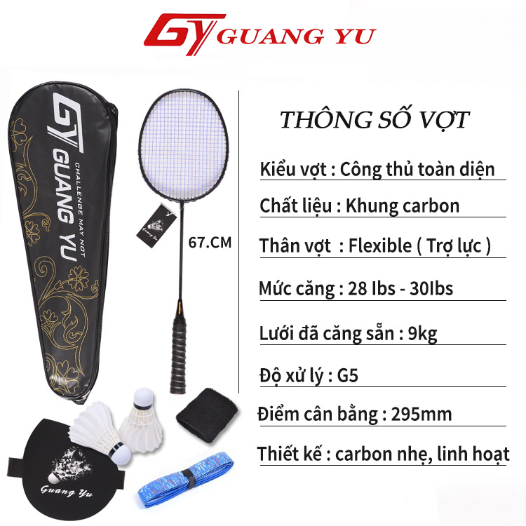 Combo 2 Cây Vợt cầu lông GUANG YU 4U khung carbon công thủ toàn diện 85g ( 1 đôi ) - V01