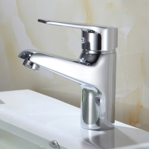 Vòi Lavabo nóng lạnh trụ tròn to - Hợp kim + 2 dây cấp