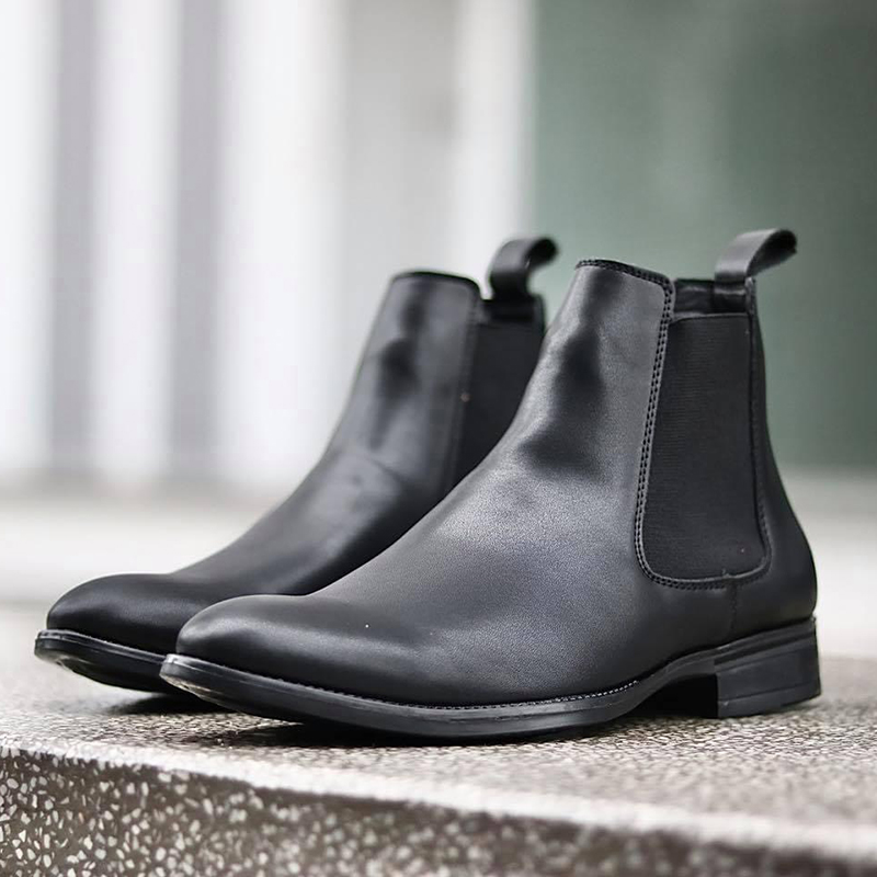 Giày Da Chelsea Boot da thật Shoemaker Cổ Cao Nam Công Sở Đế Cao Tăng Chiều Cao Da Bò Thật