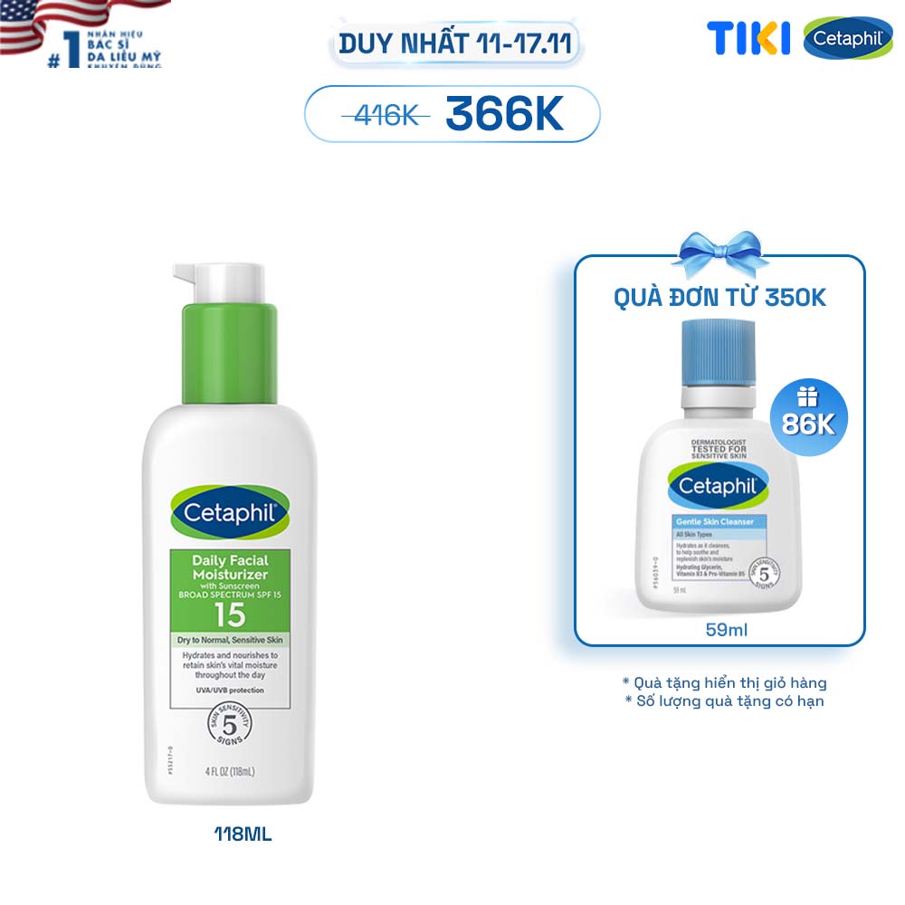 Kem dưỡng ẩm chống nắng cho da nhạy cảm SPF15 Cetaphil Daily Facial Moisturizer 118ml