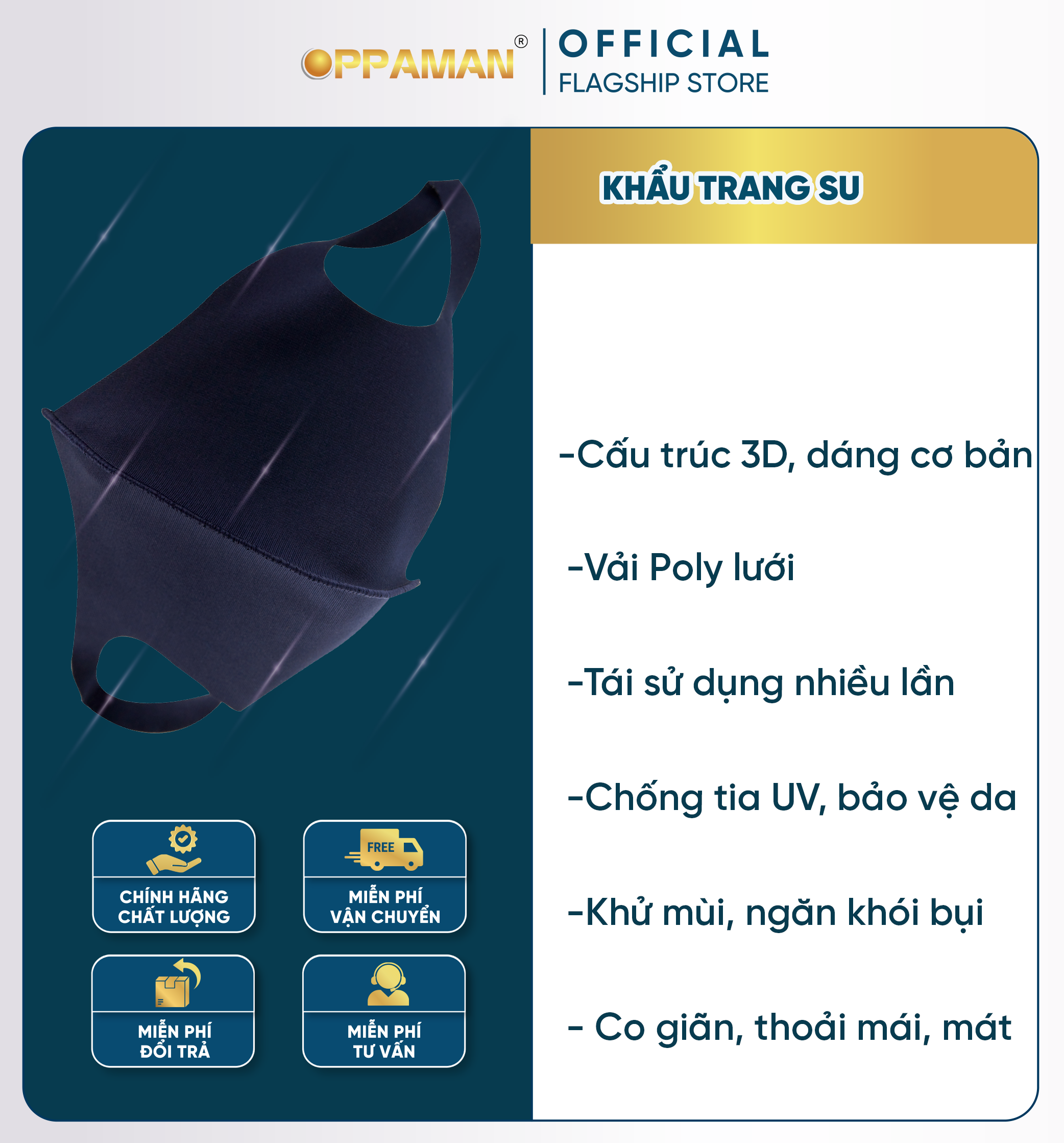 Khẩu trang vải nam nữ oppaman thun poly 2 da chống nắng OKT10- Lố 5