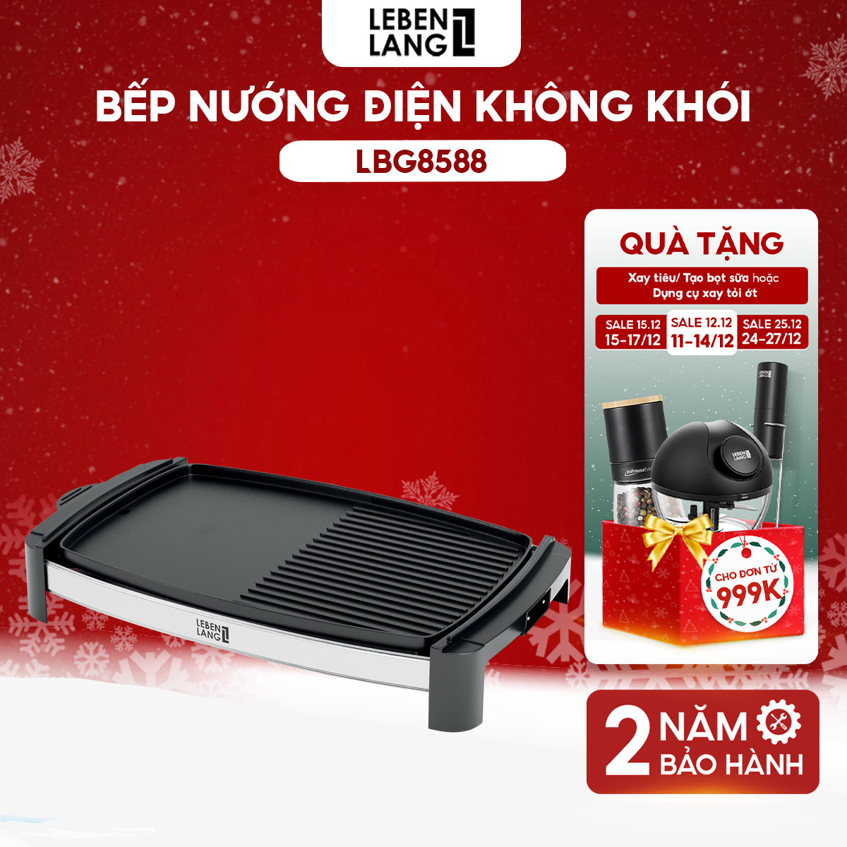 Bếp Nướng Điện Không Khói Lebenlang Công Suất 2200W, Lbg8588 - Hàng Chính Hãng