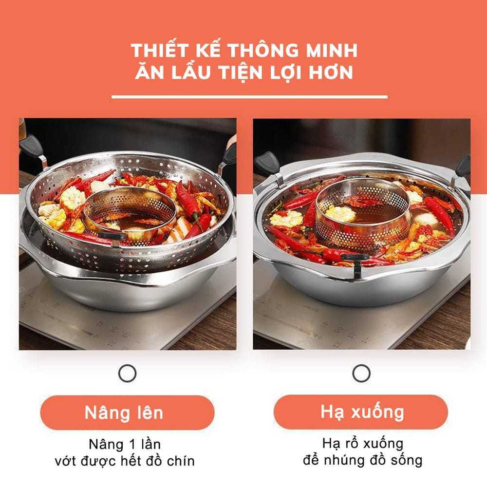 [KoSuyTu] Nồi Lẩu Xoay 2 Tầng/ 2 Ngăn Đa Năng Hàn Quốc - Dùng Được Bếp Từ &amp; Bếp Ga - KT 32cm Cho 6-8 Người Ăn
