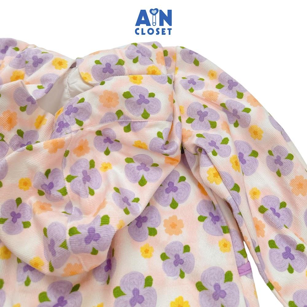 Áo Khoác có nón bé gái hoạ tiết Hoa Tím Cotton Nhung - AICDBGCSDNZP - AIN Closet