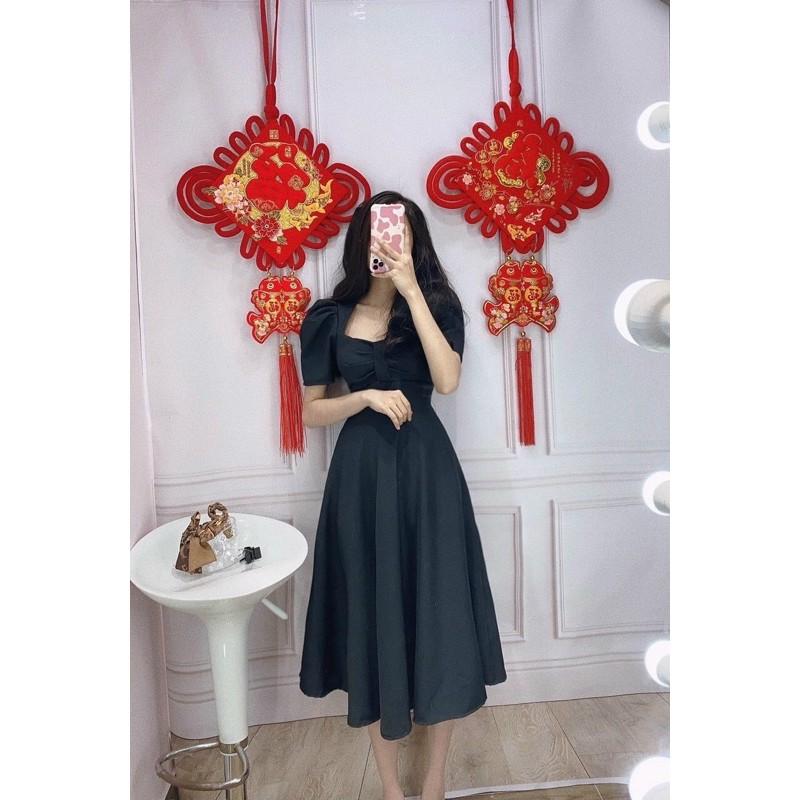 Đầm tay phồng nhún có mút ngực