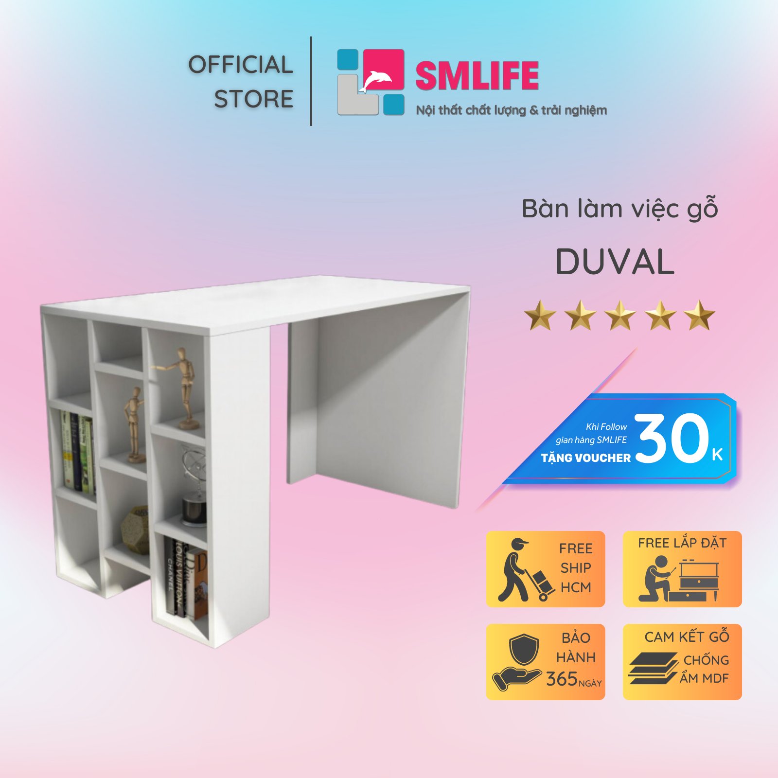 Bàn làm việc, bàn học gỗ hiện đại SMLIFE Duval | Gỗ MDF dày 17mm chống ẩm | D120xR60xC75cm