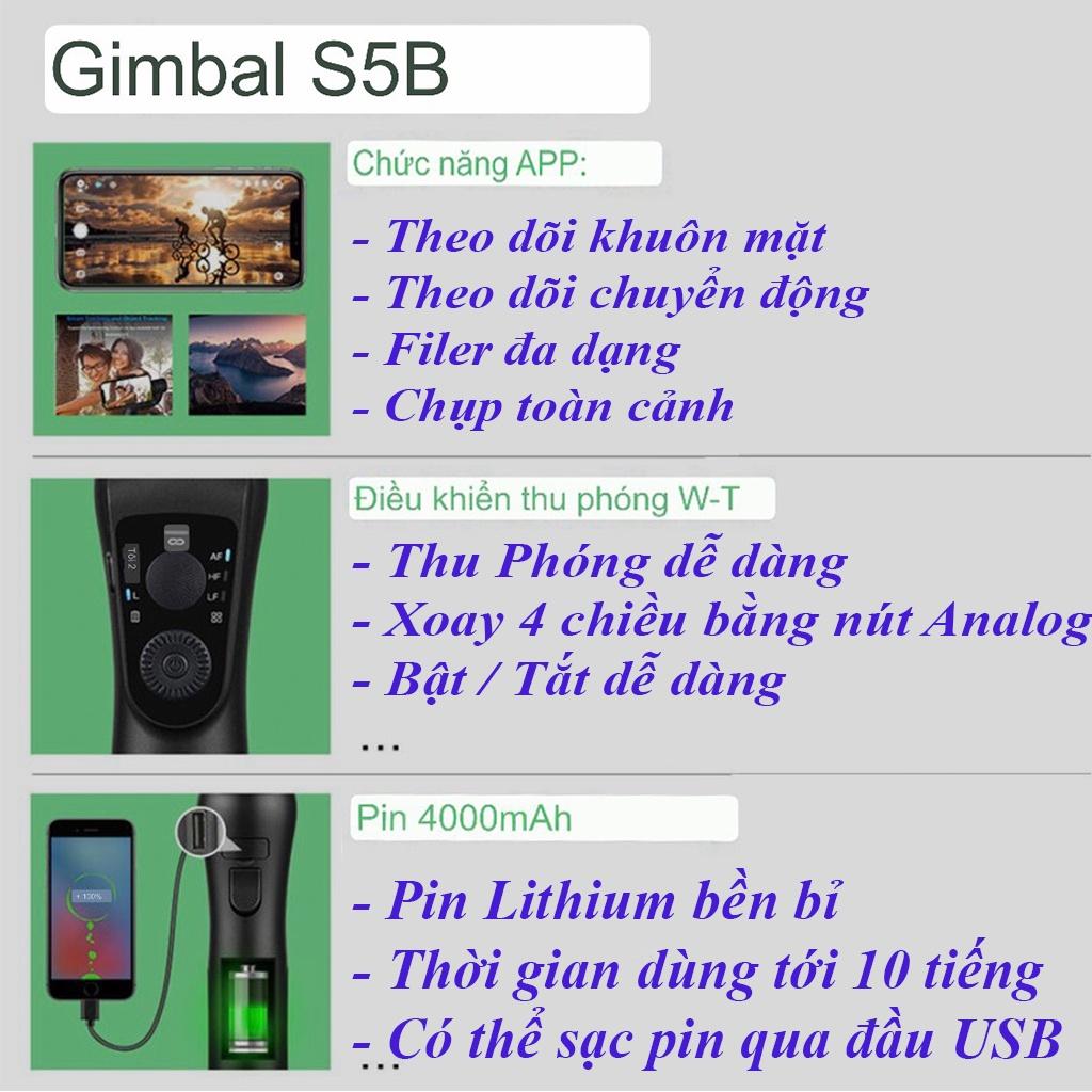 Gimbal Chống Rung S5B 3-Axis chống rung cực đỉnh - quay theo vật chủ, Gậy Chống Rung Điện Thoại Kiêm Sạc Dự Phòng 4000