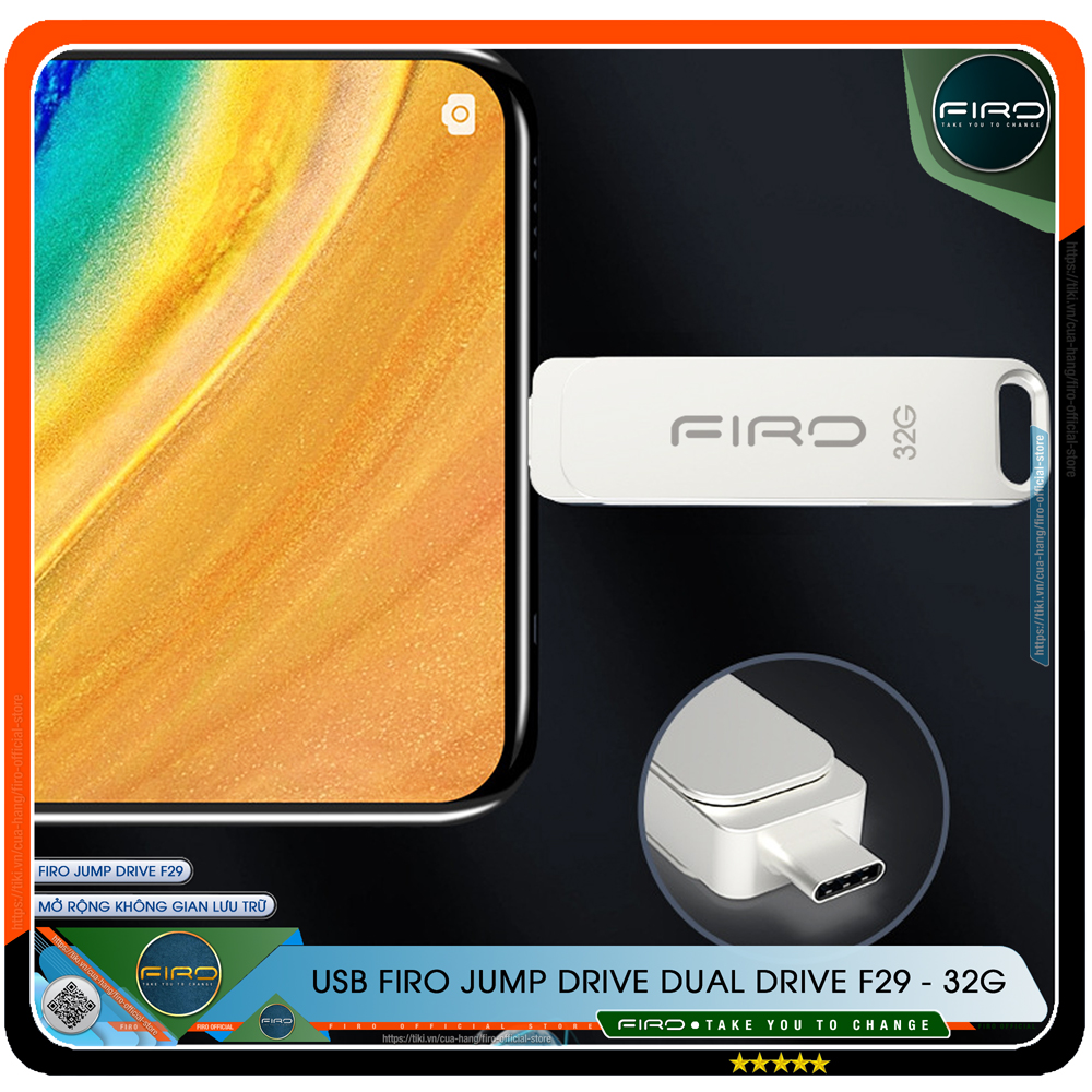 USB FIRO Jump Drive Dual Drive F29 - USB 3.1 32GB / 64GB Đầu Nối Kép Với 2 Cổng USB Type-C Và USB Type-A - Tương Thích MAC / PC Chuẩn Giao Tiếp USB 3.0 Và 2.0 - Tốc Độ Đọc 130Mb/s- Hàng Chính Hãng