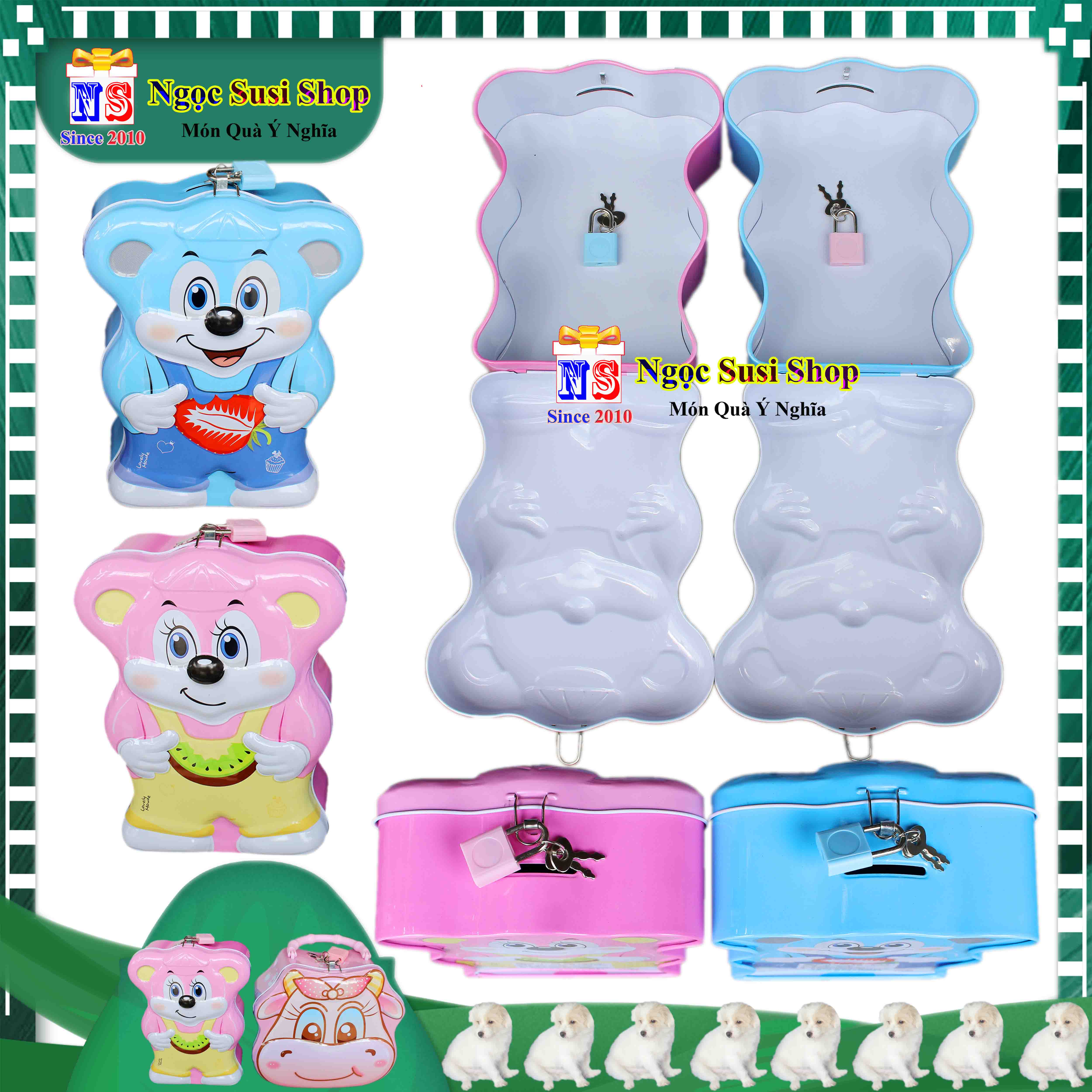 HỘP THIẾC TIẾT KIỆM HÌNH CON BÒ SỮA CON CHUỘT RẤT ĐẸP SIÊU BỀN - ỐNG HEO TIẾT KIỆM CÓ KHÓA