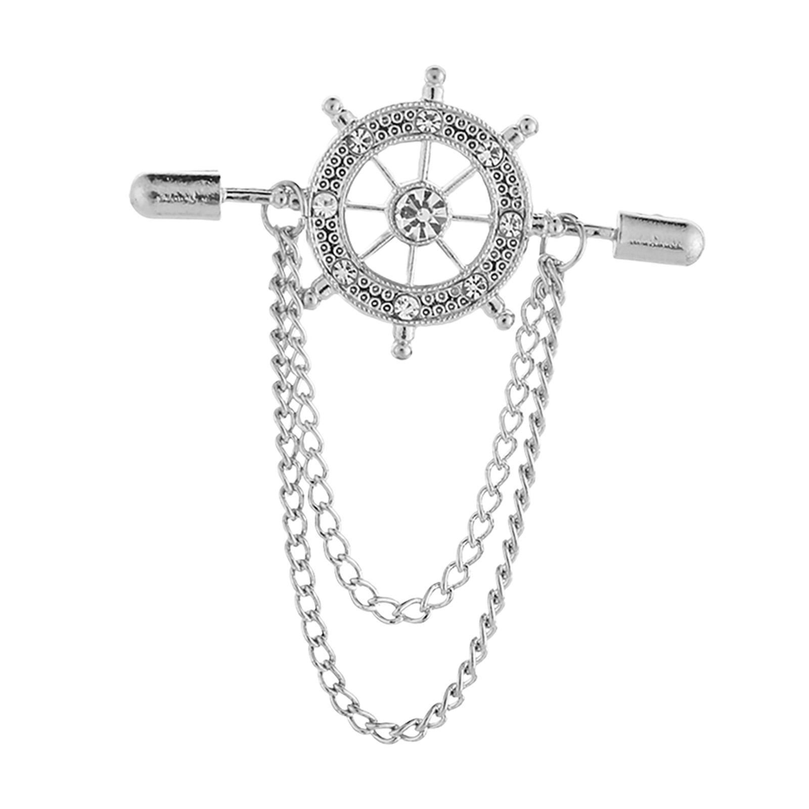 Tassel Chain Brooch Rudder Brooch for Men Suit Shirt Pins Decor Alloy Badge Jewelry Accessories Lapel Pin for Father's Day Gift Shirt