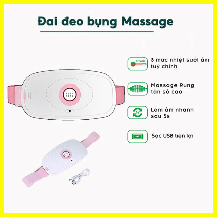 Máy Massage Làm Ấm Bụng Đai Đeo Giảm Đau Bụng Kinh Nguyệt, 3 Mức Điều Chỉnh Nhiệt Độ, Tốc Độ Sưởi Ấm Nhanh- ASJ-A858