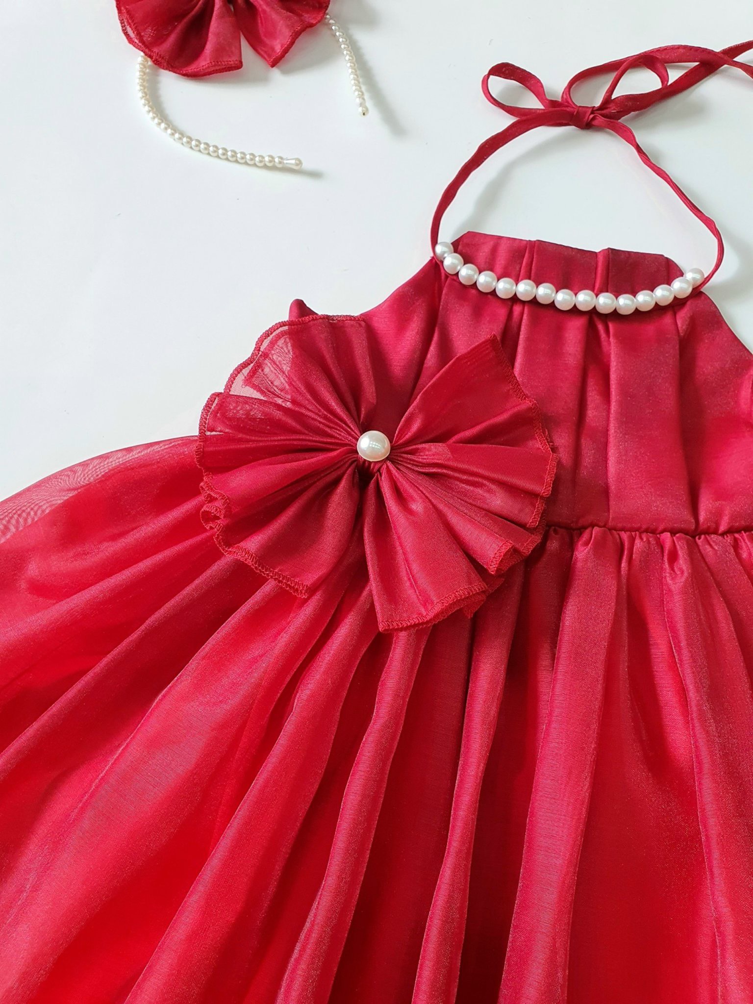 Váy yếm công chúa đỏ đính ngọc tặng kèm cài nơ cho bé gái 4kg-28kg rất xinh