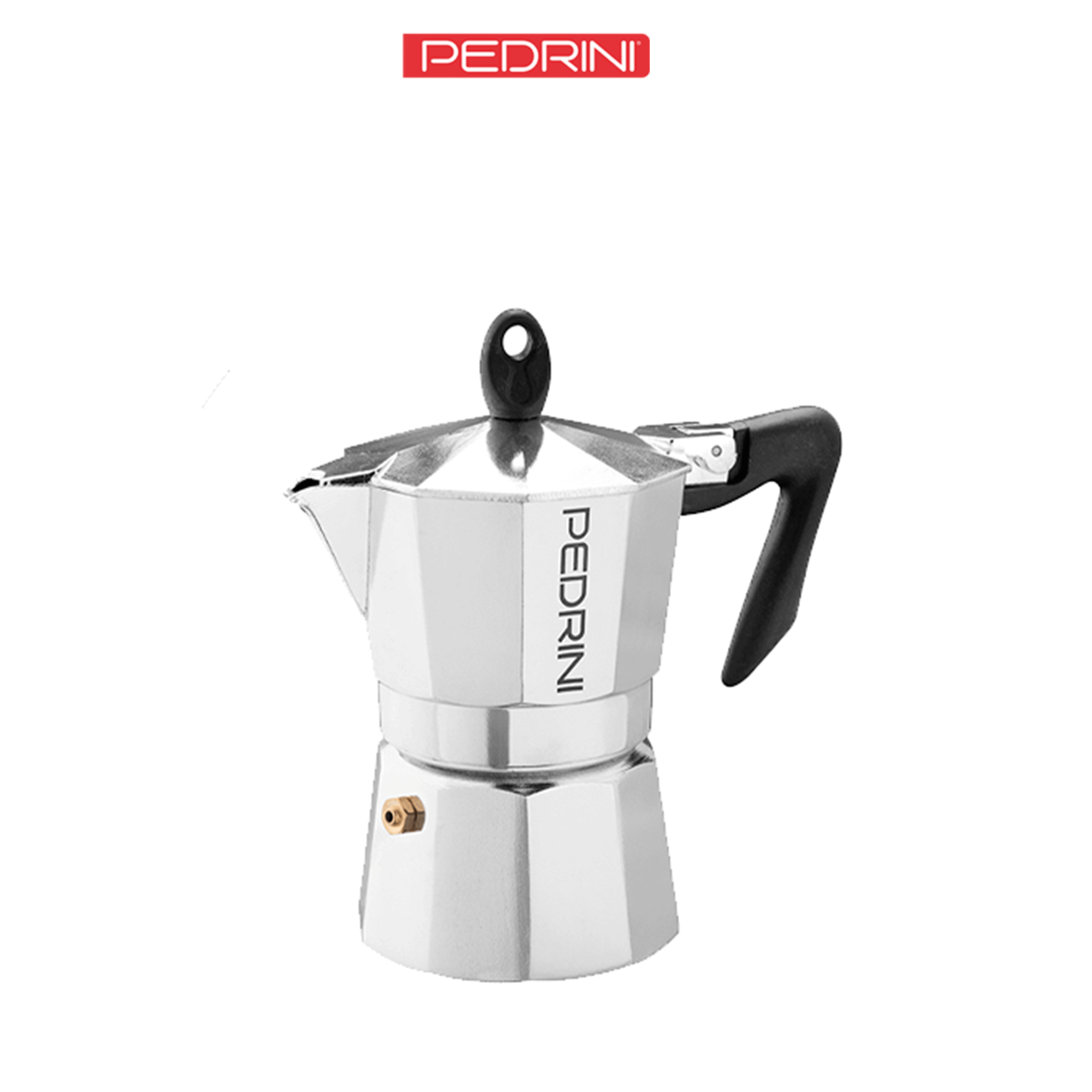 Ấm pha cà phê PEDRINI Kaffettiera tay cầm đen - Aluminium - 1 Cup /2 Cup /3 Cup /6 Cup