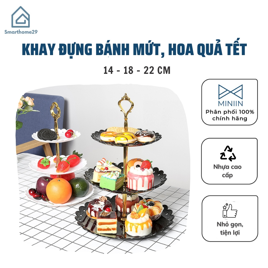 Khay Đựng Bánh Kẹo, Hoa Quả 3 Tầng Hình Tròn - Vuông Sang Trọng- Khay Chưng Tết - Hàng Loại 1 - Chính Hãng MINIIN