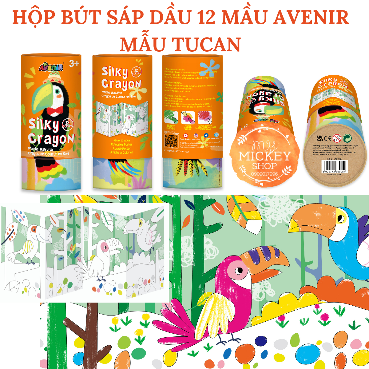 Hộp bút sáp dầu 12 màu Avenir có 6 mẫu cho bé lựa chọn - Avenir Silky Crayon My Mickey Shop