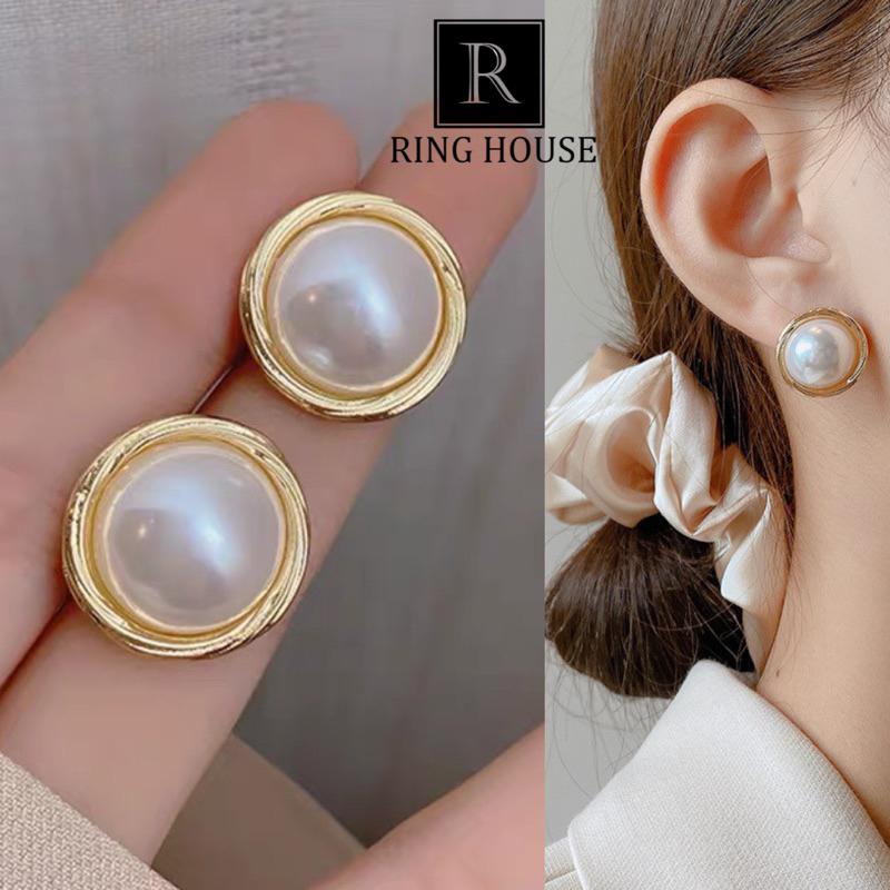 Khuyên tai bông tai nữ tròn hạt trai vintage cổ điển Ring House