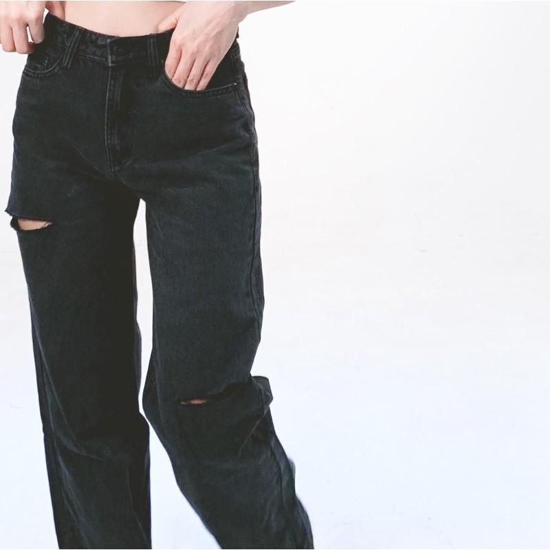 QUẦN JEANS XUÔNG XÁM ĐEN RÁCH / TRƠN 