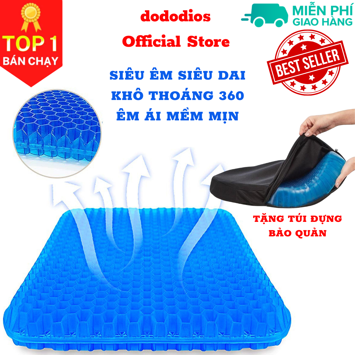 Đệm ngồi 3D Silicon 2 lớp cao cấp thoáng khí chống đau mỏi, Đệm Ngồi Thông Minh Lưu Thông Máu Thoáng Khí, đệm lót ghế ngồi silicon 3d - Hàng Chính hãng dododios