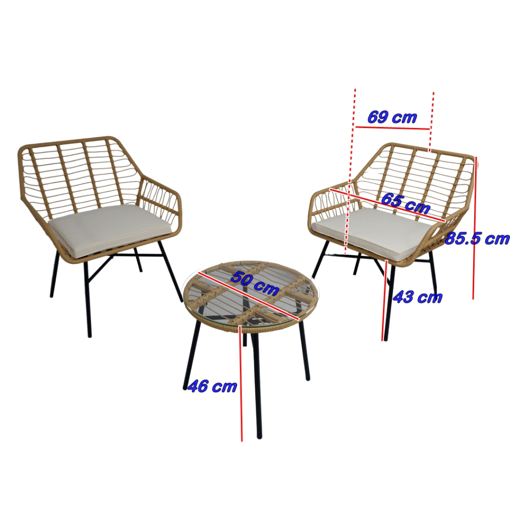 WEGO Bộ bàn ghế ban công - sân vườn - cà phê 2 người ngồi hiện đại// 2 seater rattan outdoor chair and table - Bistro set