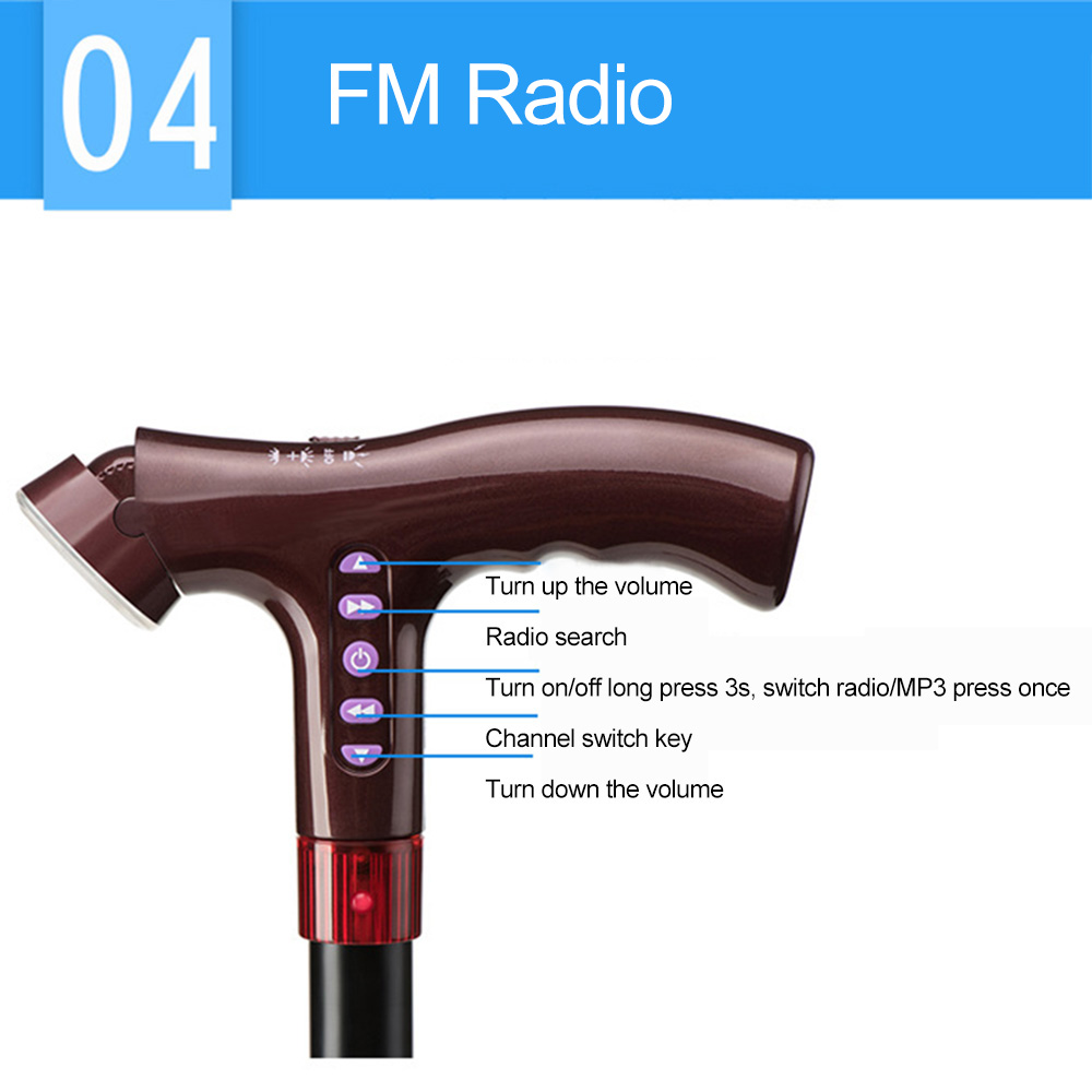 Gậy đi bộ báo động thông minh, đa chức năng Led , FM , MP3