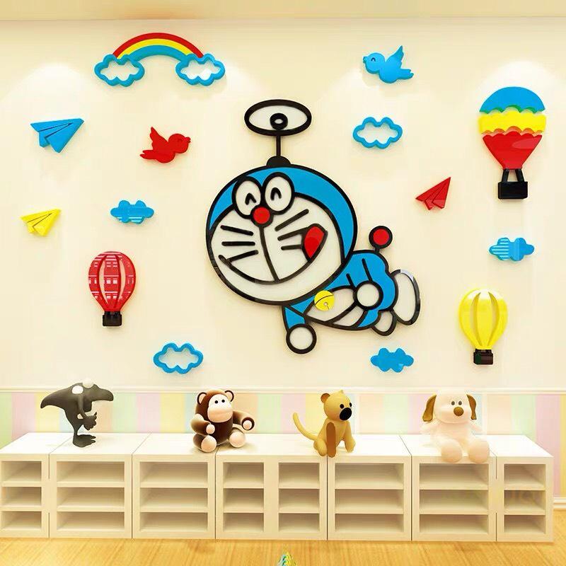 Tranh decal dán tường Doremon chất liệu mica cao cấp, trang trí phòng bé yêu, có keo dính sẵn
