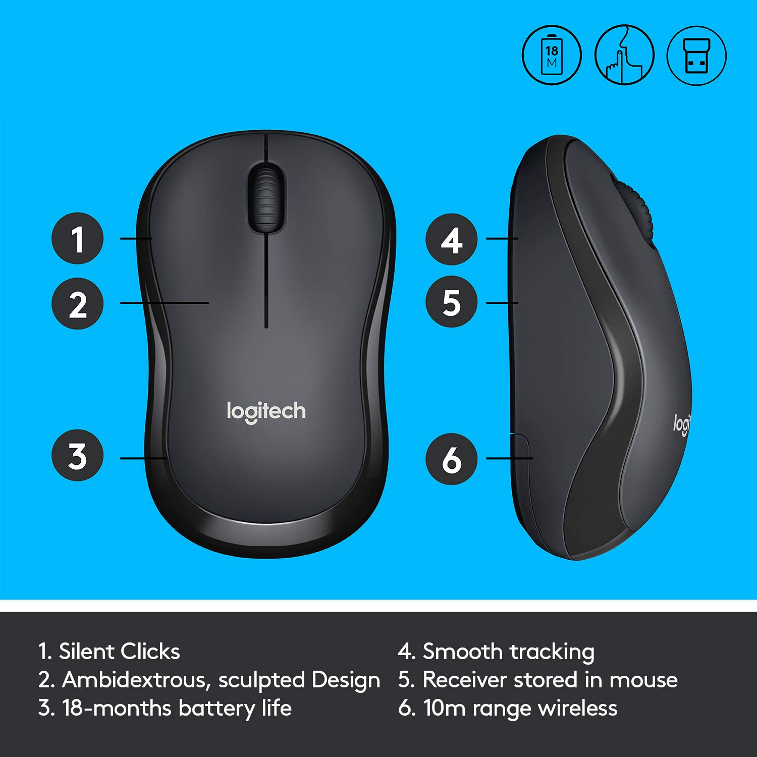 Chuột Logitech M221 Không dây Wireless Silent Plus - Hàng chính hãng