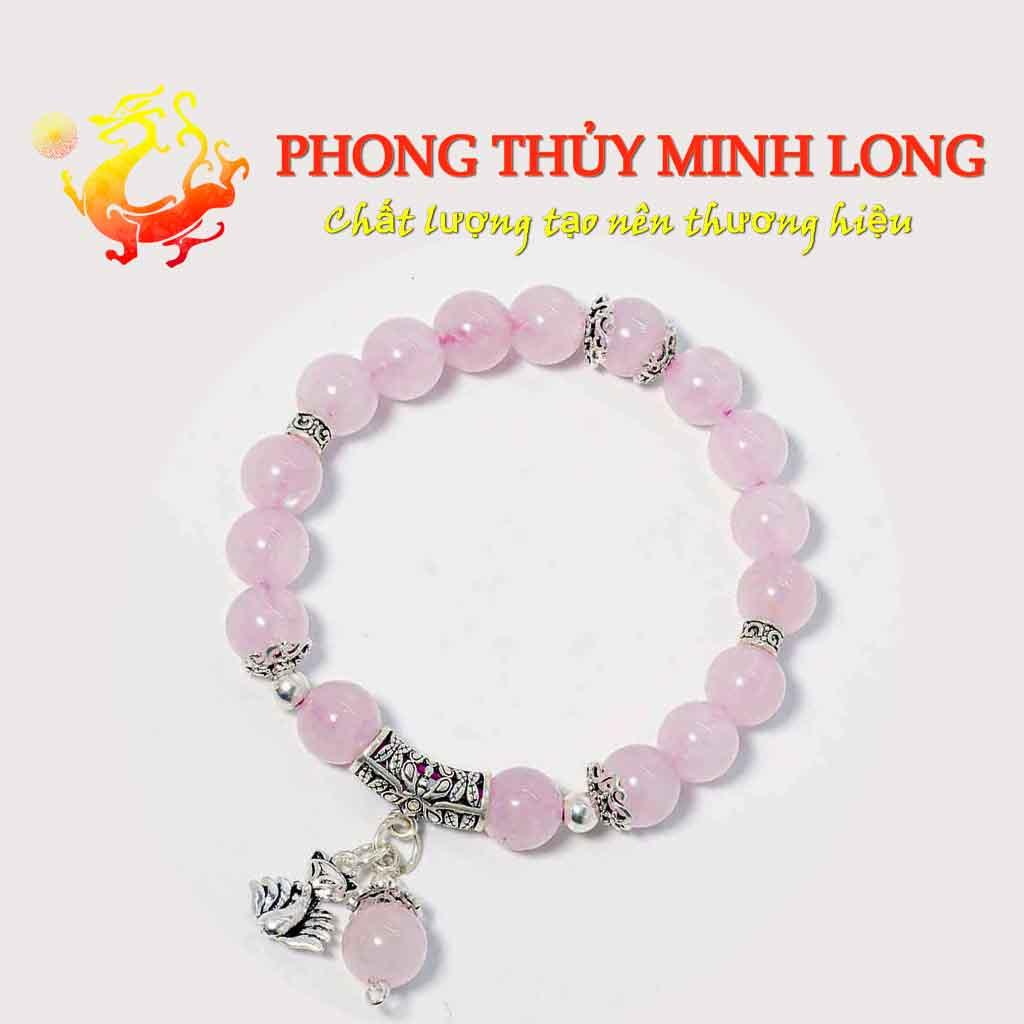 Vòng đá. Thach Anh Hồng chất lượng 5A mix charm cỏ 4 lá xinh xắn hợp mệnh Hỏa và Thổ