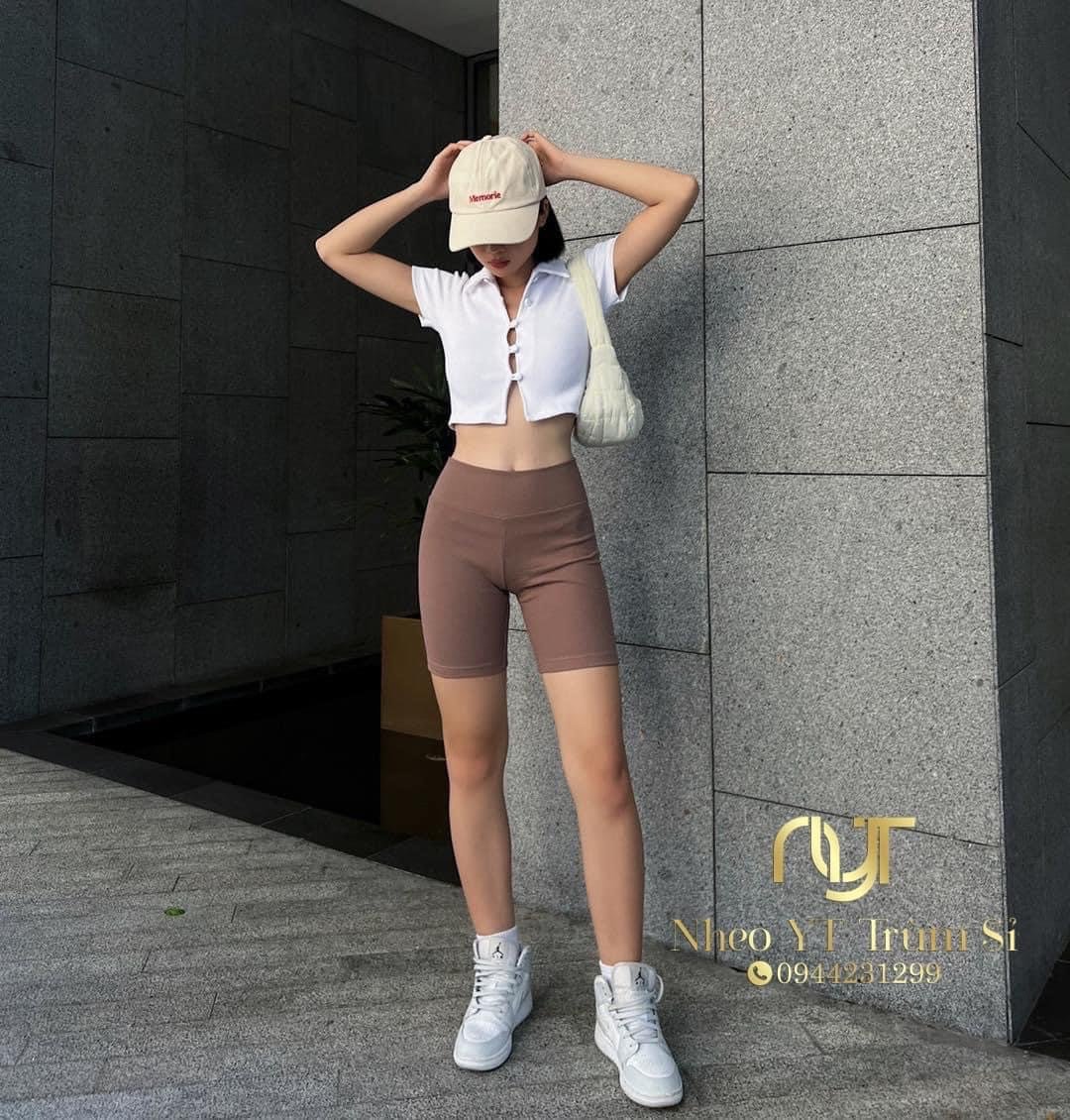 Quần legging nữ đùi, quần đùi vải tăm cottong 2 màu đơn giản