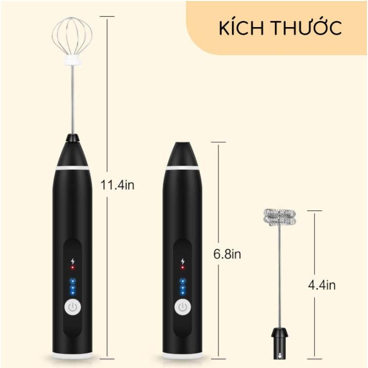 Máy đánh trứng tạo bọt cafe mini 2 trong 1 với 3 chế độ dùng pin sạc USB cao cấp