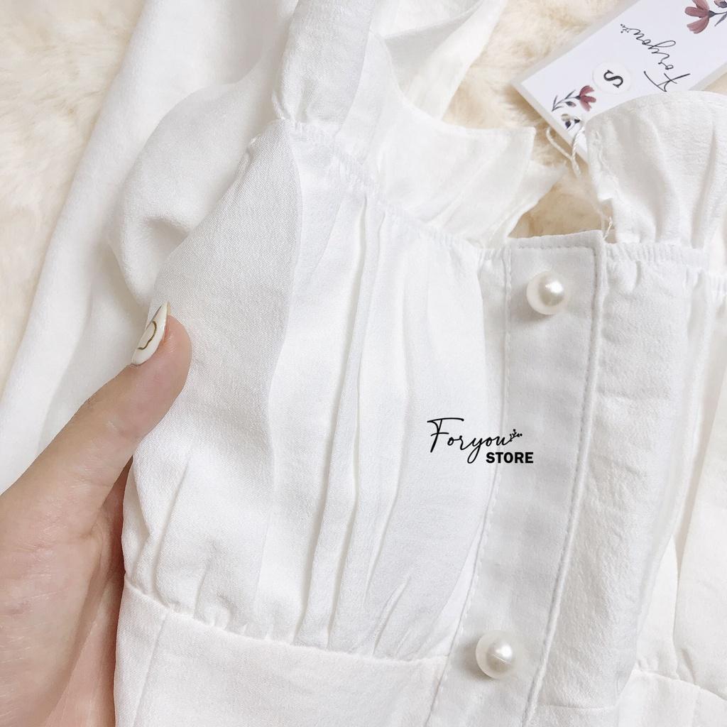 Váy đầm trắng dài nhún ngực FORYOU đầm tay dài mặc đi tiệc, đám cưới - Mia Dress