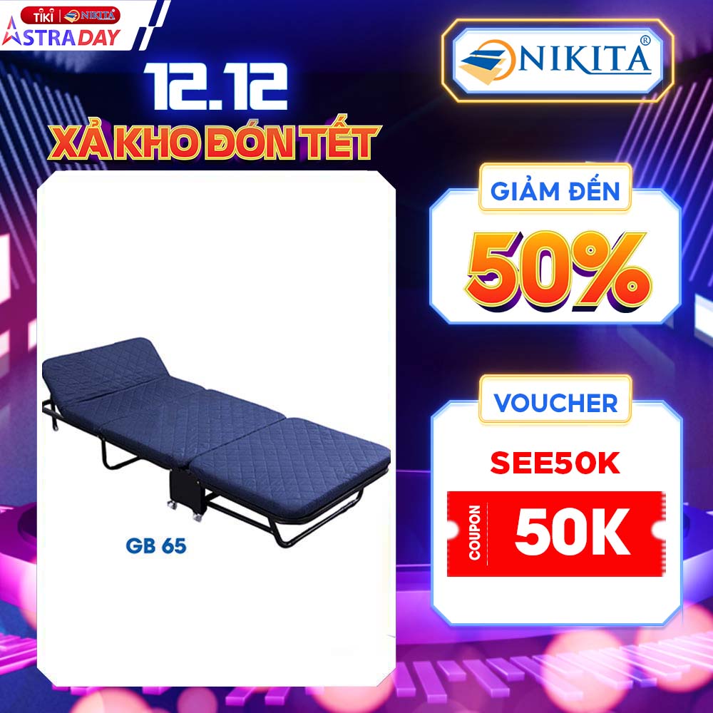 Giường Gấp Gọn 3 Khúc Cao Cấp NIKITA GB365 - Đệm Bọt Biển - Khung Sắt Sơn Tĩnh Điện - Chính Hãng NIKITA