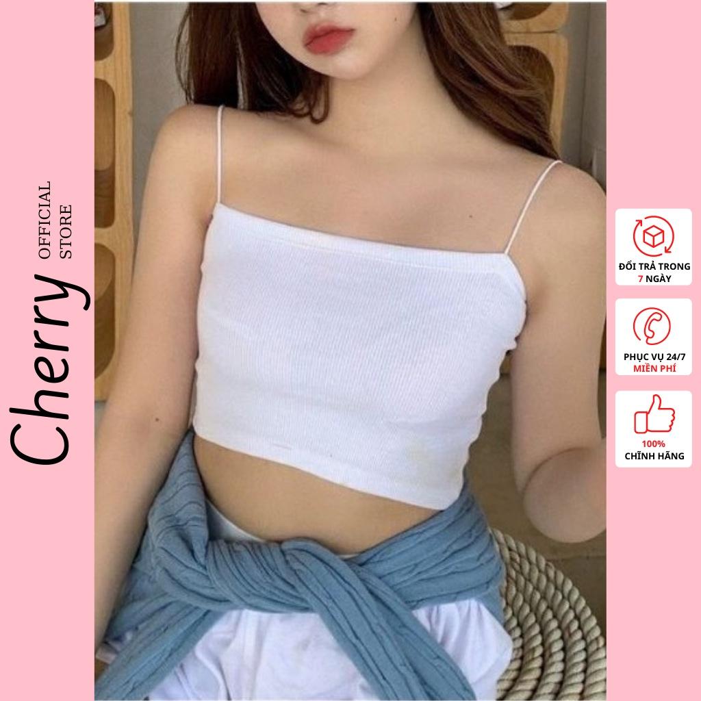 Hình ảnh Áo hai dây nữ bản to croptop dây bún dáng ôm CHERRY áo 2 dây ngang ngực cotton thun ống ôm body V054