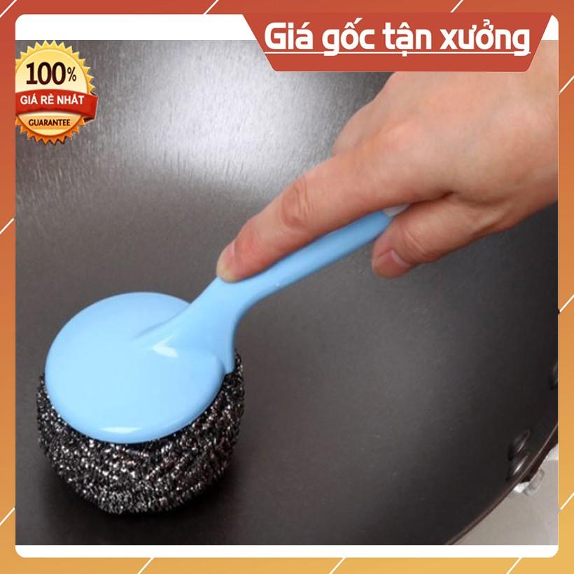 Búi sắt cọ xong nồi-CÓ TAY CẦM AN TOÀN HƠN- Inox Không Rỉ - 1 TAY CẦM 2 BÔNG CỌ