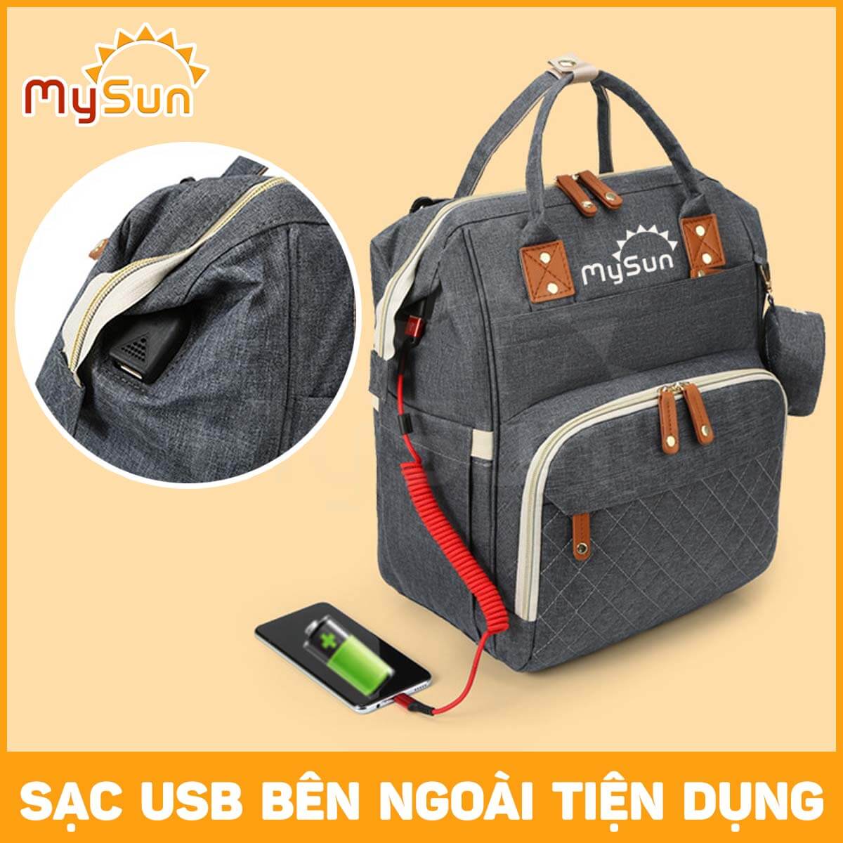 Balo bỉm sữa cho mẹ và bé đa năng giữ nhiệt cao cấp chính hãng MySun Prime