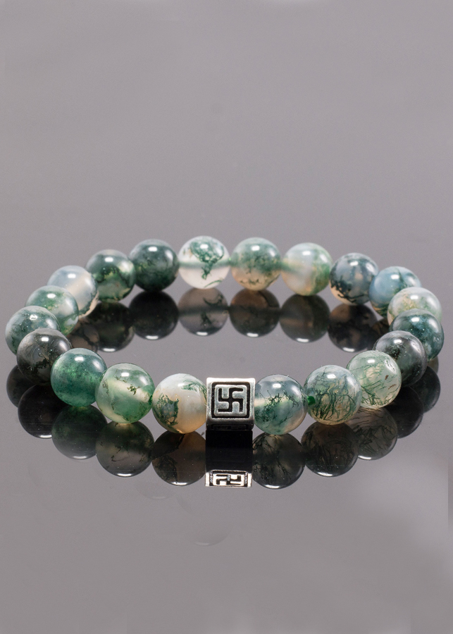 Vòng Tay Đá Bằng Ngọc Thủy Tảo Phối Charm Bạc