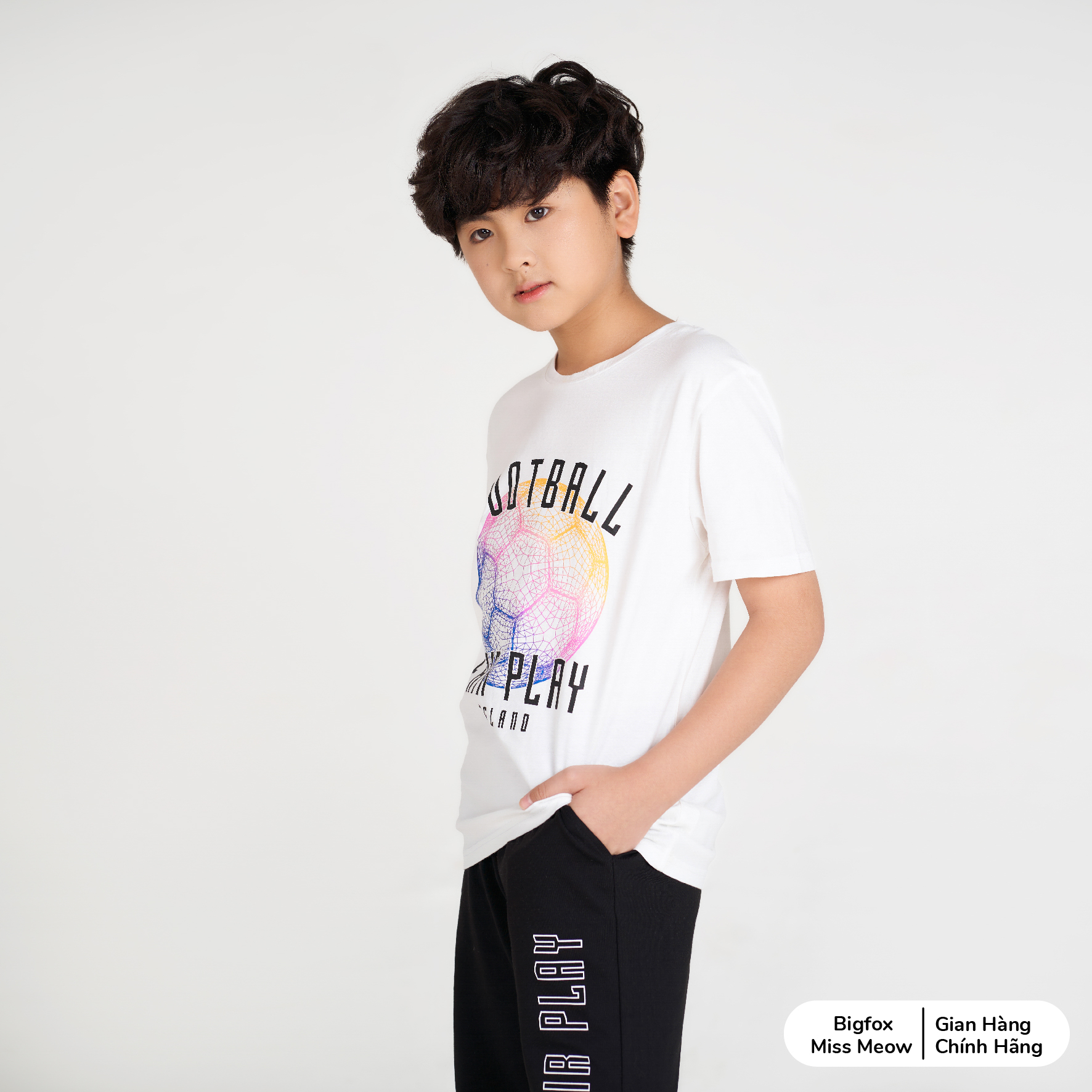 Bộ đồ bé trai Bigfox Miss Meow mùa hè cộc tay chất cotton style Hàn size đại in Football 12,13,14,15 40kg 50kg 1932