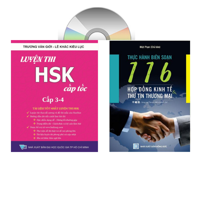 Sách - combo: Luyện thi HSK cấp tốc tập 2 (tương đương HSK 3+4 kèm CD) +Thực Hành Soạn Thảo 116 Hợp Đồng Kinh Tế Và Thư Tín Thương Mại (Song Ngữ Trung Việt Có Phiên Âm)+DVD tài liệu